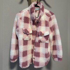 RoxyPink and White Plaid Sherpa Jacket